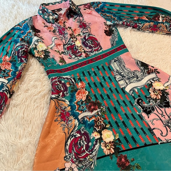 * RARE Dalia MacPhee Floral Baroque Print Shirt Dress Size S - Picture 11 of 16